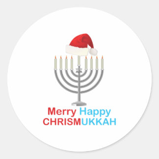 Funny Kersthanukkah Santa Hat Menorah Ronde Sticker