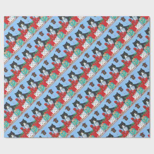 Funny Kerstkat Black Tuxedo Cuckoo Clock Cadeaupapier (Vlak)