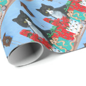 Funny Kerstkat Black Tuxedo Cuckoo Clock Cadeaupapier (Rol Hoek)