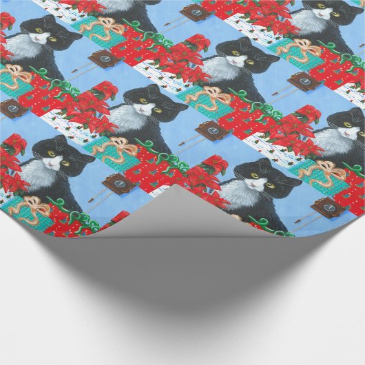 Funny Kerstkat Black Tuxedo Cuckoo Clock Cadeaupapier (Hoek)