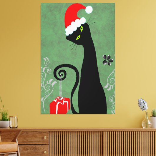 Funny Kerstkat Canvas Afdruk (Insitu (Woonkamer))