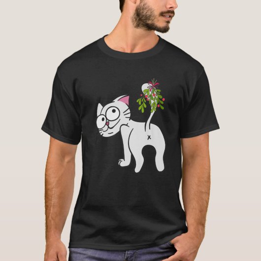 Funny-Kerstkat - Kiss My-Butt-Mistletoe T-shirt (Voorkant)