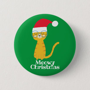 Funny Kerstkat Ronde Button 5,7 Cm