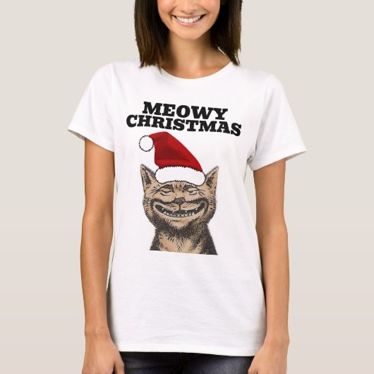 Funny kerstkat T-shirts, Meowy T-shirt (Voorkant)