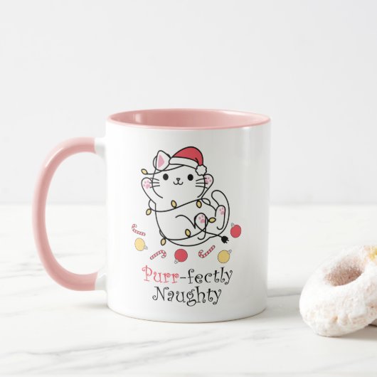 Funny Kerstkerstkerstkerstkerstkat Purrfectly Naug Mok (Met donut)