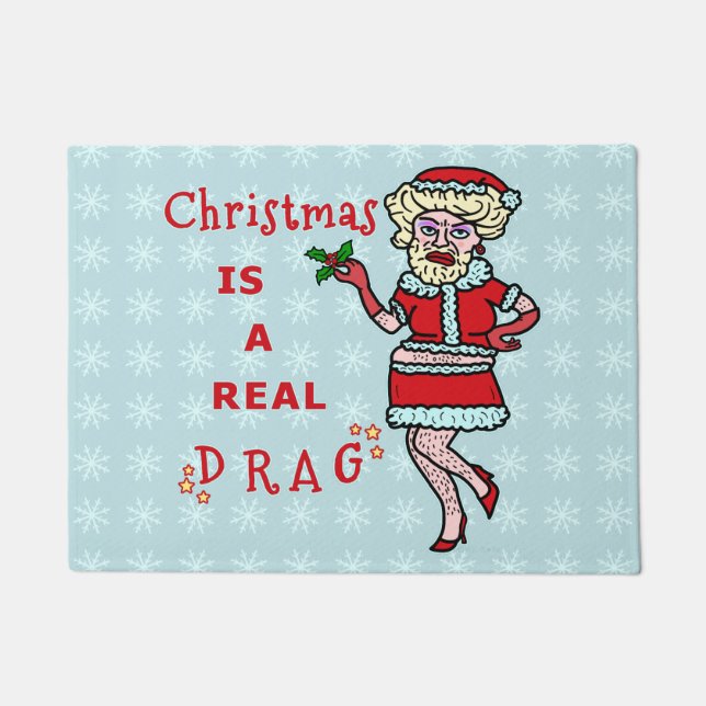 Funny Kerstkerstkerstkerstman Drag Bah Humbug Part Deurmat (Voorkant)