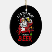 Funny Kerstkerstkerstkerstman Drink Beer Wonderfu Keramisch Ornament (Rechts)