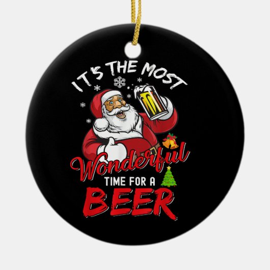 Funny Kerstkerstkerstkerstman Drink Beer Wonderfu Keramisch Ornament (Voorkant)