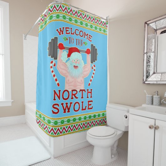 Funny Kerstkerstkerstkerstman met getitreerde muis Douchegordijn (In situ)