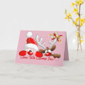 Funny Kerstkerstkerstman en rendierse Cartoon Kaart (Gele Bloem)