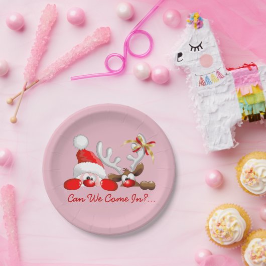 Funny Kerstkerstkerstman en rendierse Cartoon Papieren Bordje (Feest)