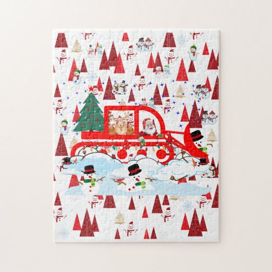 Funny Kerstkerstman die Snowmen volgt Legpuzzel (Verticaal)