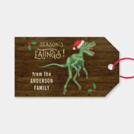 Funny kerstklociraptor Dinosaur - aangepaste tekst Cadeaulabel