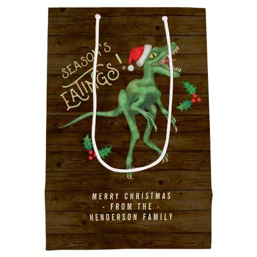 Funny kerstklociraptor Dinosaur - aangepaste tekst Medium Cadeauzakje (Achterkant)
