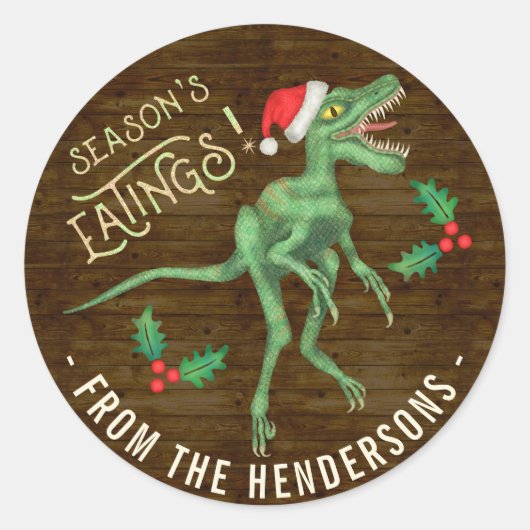 Funny kerstklociraptor Dinosaur - aangepaste tekst Ronde Sticker (Voorkant)