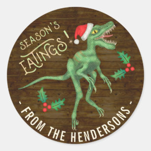 Funny kerstklociraptor Dinosaur - aangepaste tekst Ronde Sticker