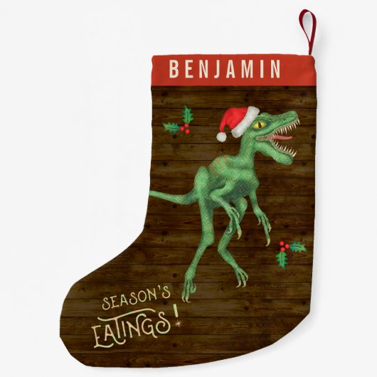 Funny Kerstklociraptor Dinosaur Kleine Kerstsok (Achterkant)