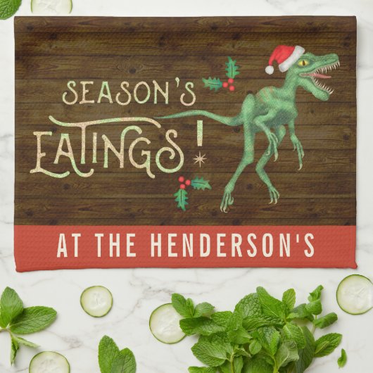 Funny Kerstklociraptor Dinosaur Theedoek (Gevouwen)