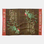 Funny Kerstklociraptor Dinosaur Theedoek (Horizontaal)