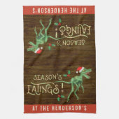 Funny Kerstklociraptor Dinosaur Theedoek (Verticaal)