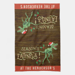 Funny Kerstklociraptor Dinosaur Theedoek