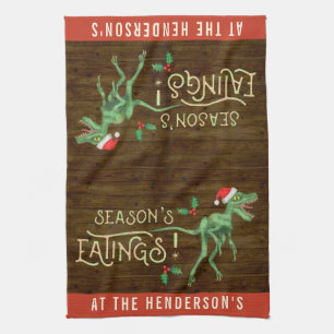 Funny Kerstklociraptor Dinosaur Theedoek