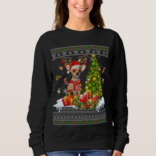 Funny Kerstlama Chihuahua Dog Funny Xmas Ug Trui (Voorkant)