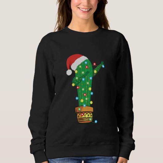 Funny kerstlampjes die Cactus Santa Hat Ca dabbing Trui (Voorkant)