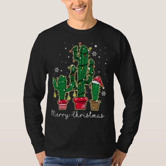 Funny Kerstlams Cactus Santa Hat Cactus T-shirt (Voorkant)