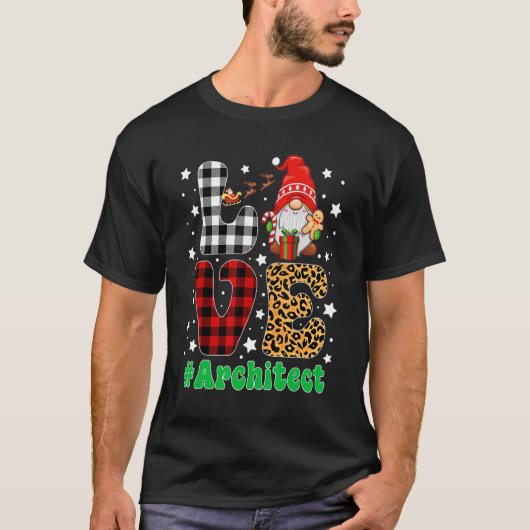 Funny Kerstleopard Pset LOVE Architect Gnome T-shirt (Voorkant)