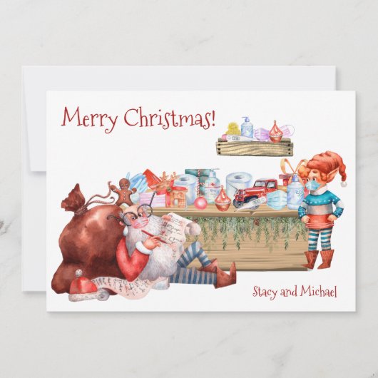 Funny kerstlist Santa Workshop Covid 2021 Feestdagenkaart (Voorkant)