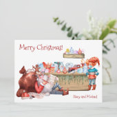 Funny kerstlist Santa Workshop Covid 2021 Feestdagenkaart (Staand voorkant)