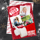 Funny Kerstman's officiële Nice-lijst | Foto Feestdagenkaart<br><div class="desc">Show van de 'bonnetjes' van je bevestigde mooie status met een aangenaam schattige kerstkaart, waarbij de Kerstman zelf de duimen op zijn mooie lijstfoto's gaf. Met een enorm keurmerk linksboven maakt deze grappige drietalige kerstkaart niet uit wie de mooie lijst heeft gemaakt. Deze heeft leuke poetsen op de foto's van...</div>