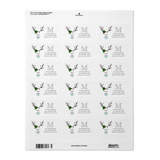 Funny Kerstmis 2020 Reindeer Wearing Mask Address Etiket (Full Sheet)