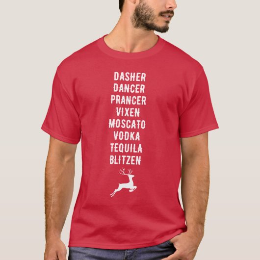 Funny Kerstmis Alcohol Reindeer Names T-shirt (Voorkant)