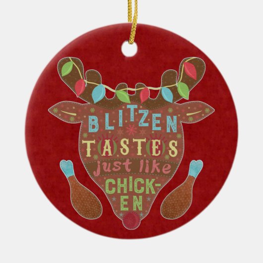 Funny Kerstmis Blitzen Chicken Reindeer Humor Keramisch Ornament (Voorkant)