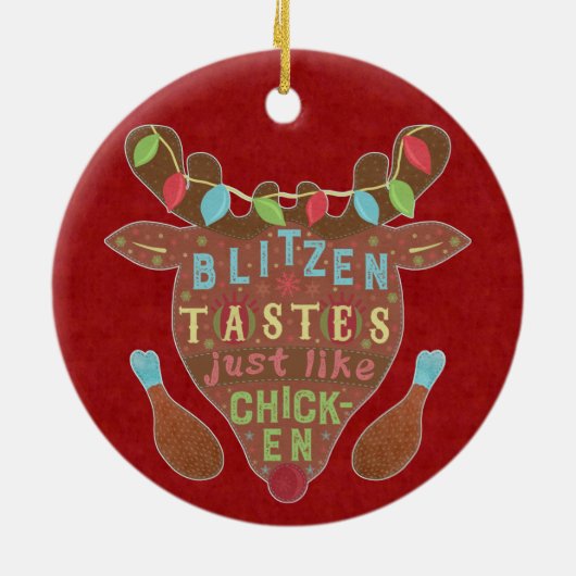 Funny Kerstmis Blitzen Chicken Reindeer Humor Keramisch Ornament (Achterkant)