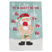 Funny Kerstmis Cute Custom Naughty Santa Medium Cadeauzakje (Achterkant)