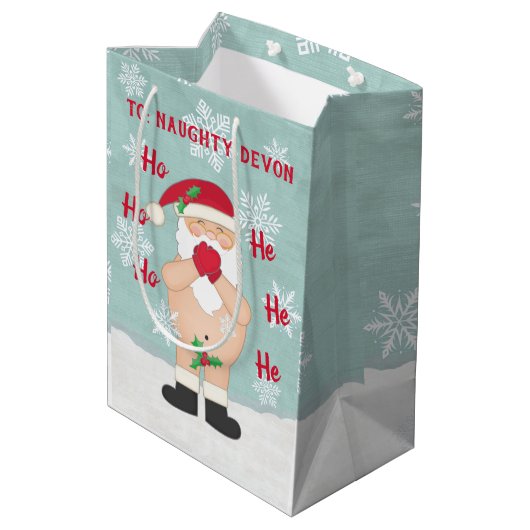 Funny Kerstmis Cute Custom Naughty Santa Medium Cadeauzakje (Achterkant Gekanteld)