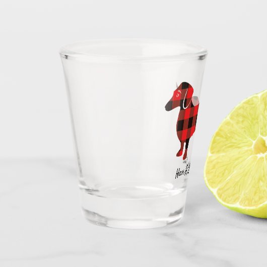 Funny Kerstmis Dachshund Flannel Pset Shot Glas (Links)