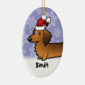 Funny Kerstmis Dachshund (longhair) Keramisch Ornament (Rechts)