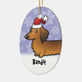 Funny Kerstmis Dachshund (longhair) Keramisch Ornament (Links)