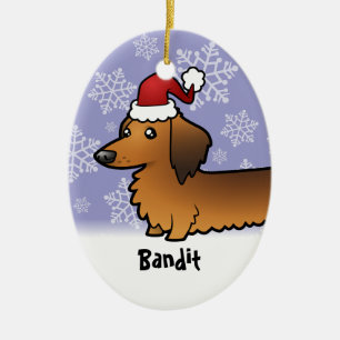 Funny Kerstmis Dachshund (longhair) Keramisch Ornament