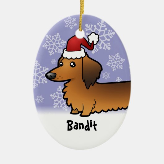 Funny Kerstmis Dachshund (longhair) Keramisch Ornament (Voorkant)