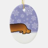 Funny Kerstmis Dachshund (longhair) Keramisch Ornament (Achterkant)