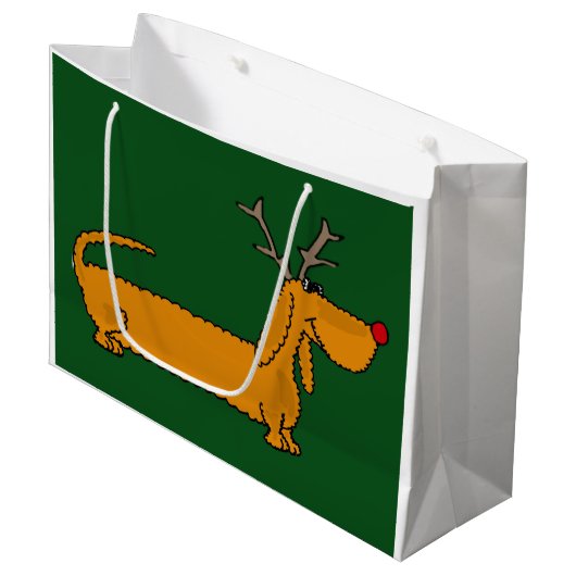 Funny Kerstmis Dachshund Reindeer Groot Cadeauzakje (Voorkant Gekanteld)