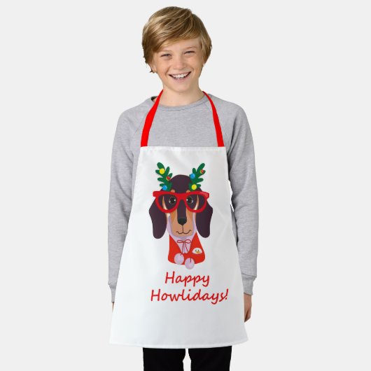 Funny Kerstmis Dog Festive Holiday Dachshund Cute Schort (Gedragen)