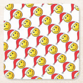 Funny Kerstmis Emoji Santa Hat Pattern Kartonnen Onderzetters (Voorkant)