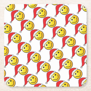 Funny Kerstmis Emoji Santa Hat Pattern Kartonnen Onderzetters