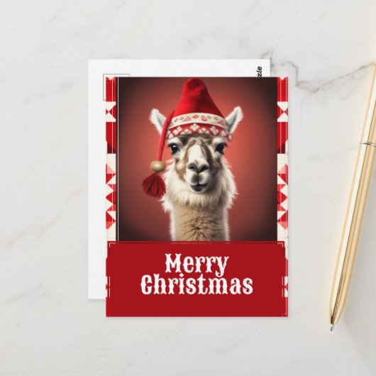 Funny Kerstmis Llama Briefkaart (Voorkant / Achterkant in situ)